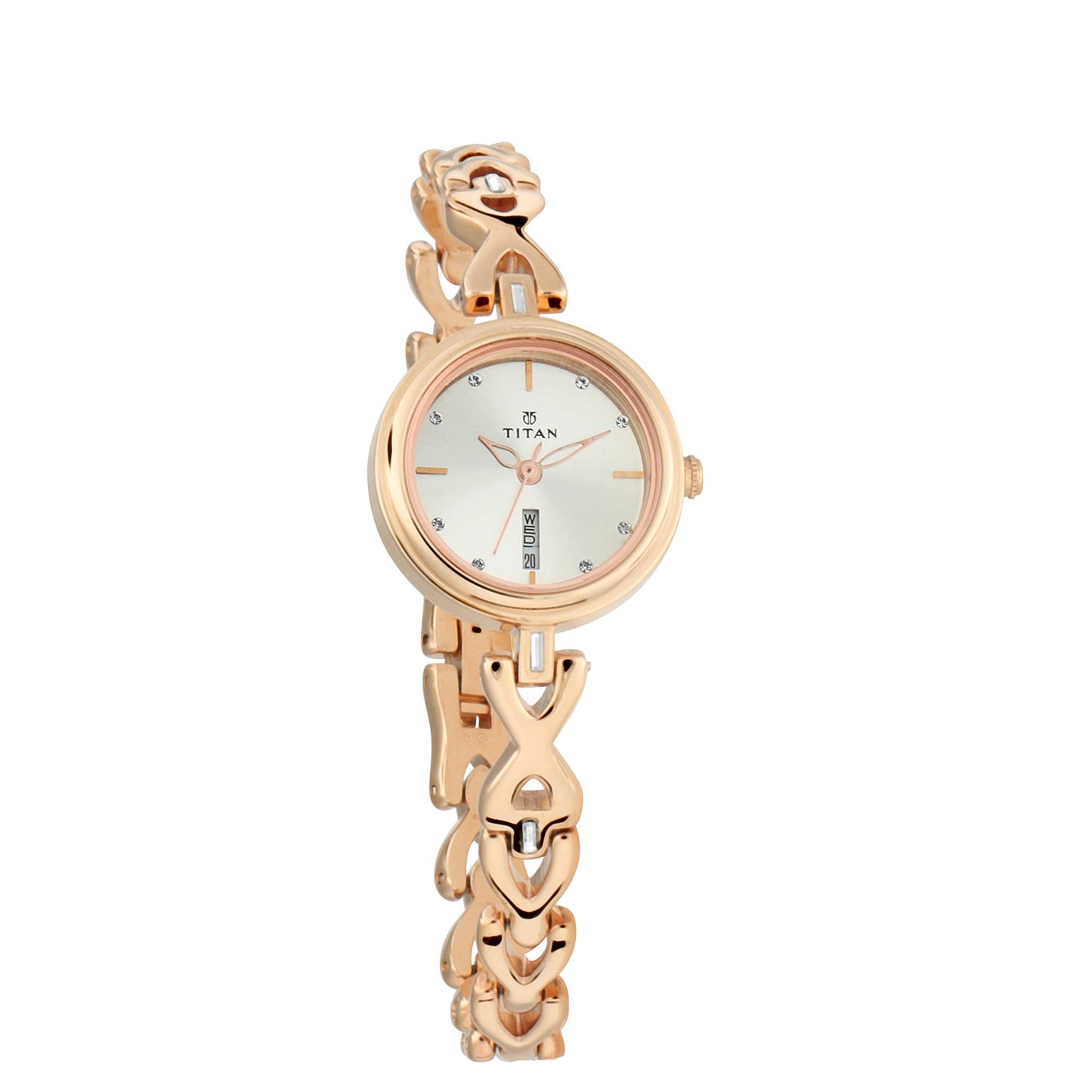 Titan Quartz Analog with Day and Date Silver Dial Metal Strap Watch for Women-NS2601WM01/NT2601WM01