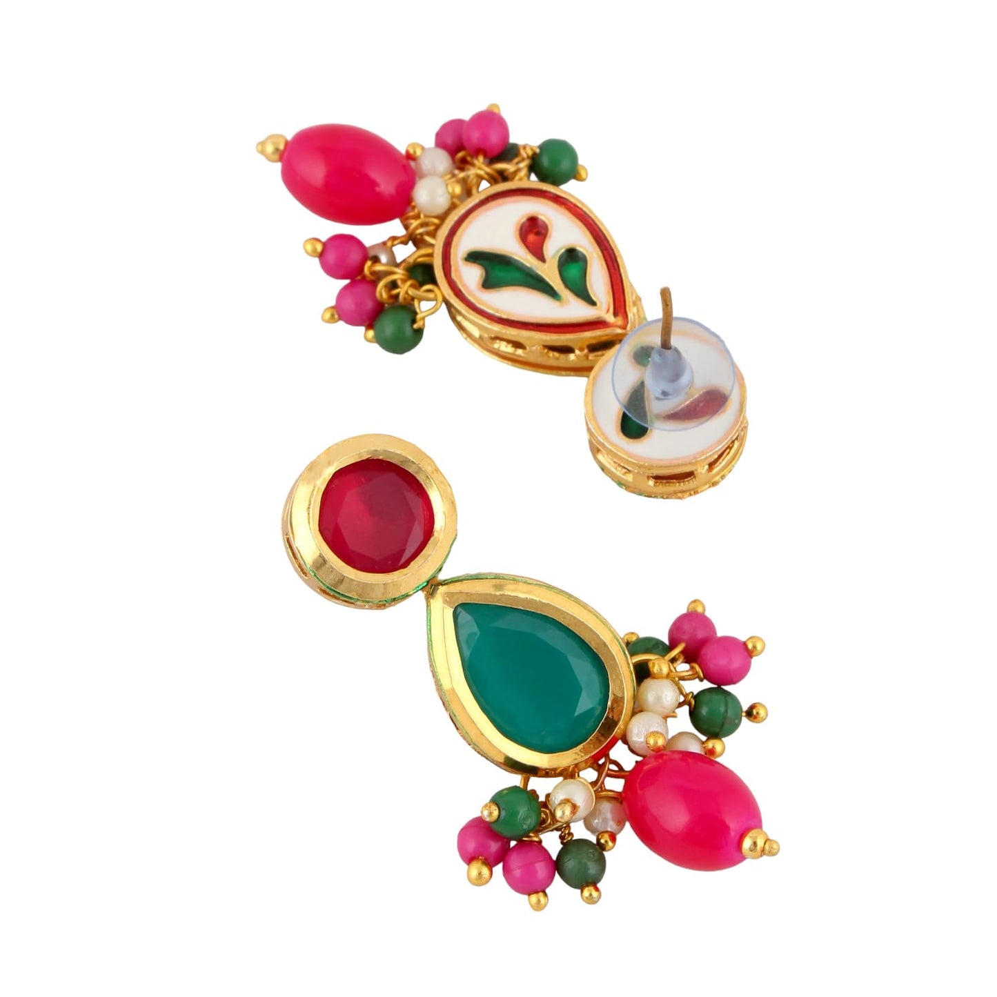 Lucky Jewellery Womens Meenakari 18k Gold Plated Multi Color Tika Earring Combo Uncut Big Faux Kundan Choker Necklace Set (911-J5SK-1817-RG)