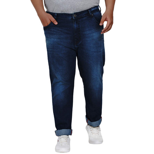 JOHN PRIDE Plus Size Men Regular Fit Mid-Rise Clean Look Stretchable Blue Jeans