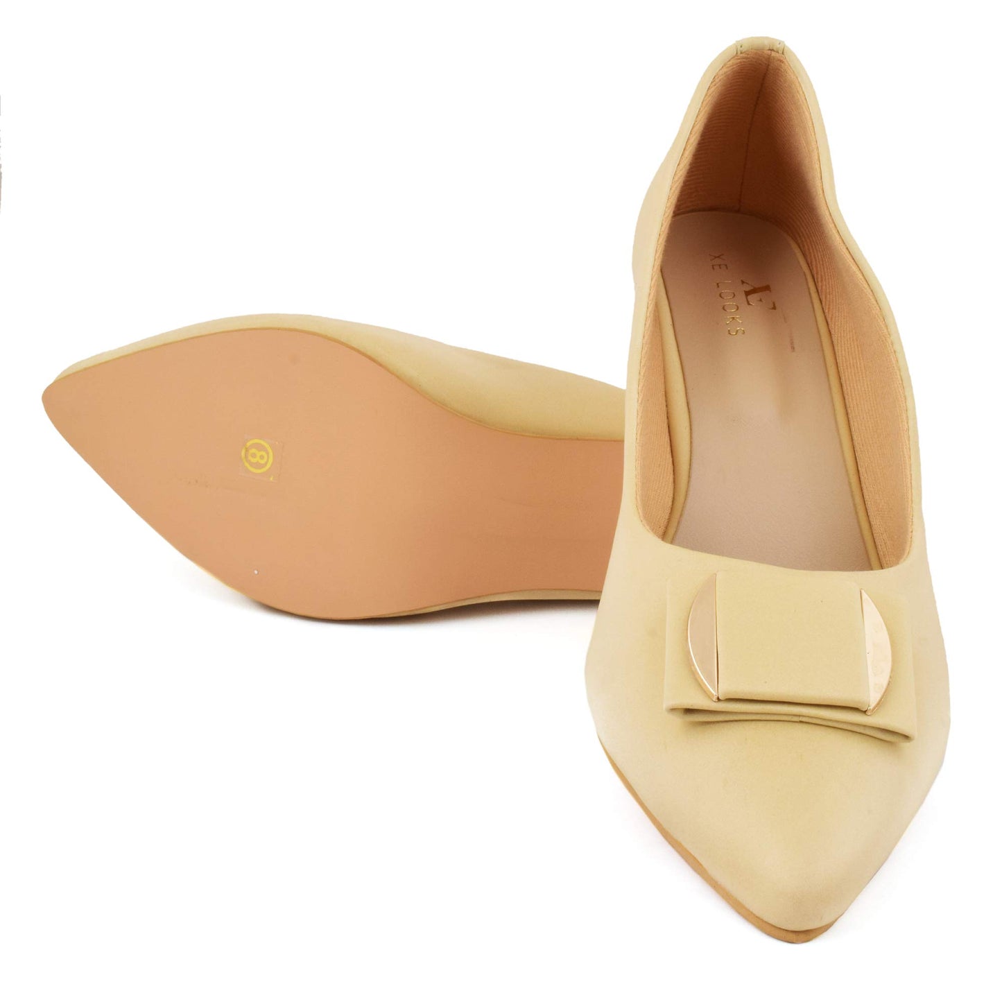 XE Looks Women's Cream Classic Kitten Heels | Pointed Toe Pumps with Stylish Gold Buckle | Elegant & Comfortable Kitten Heels For Girls & Women