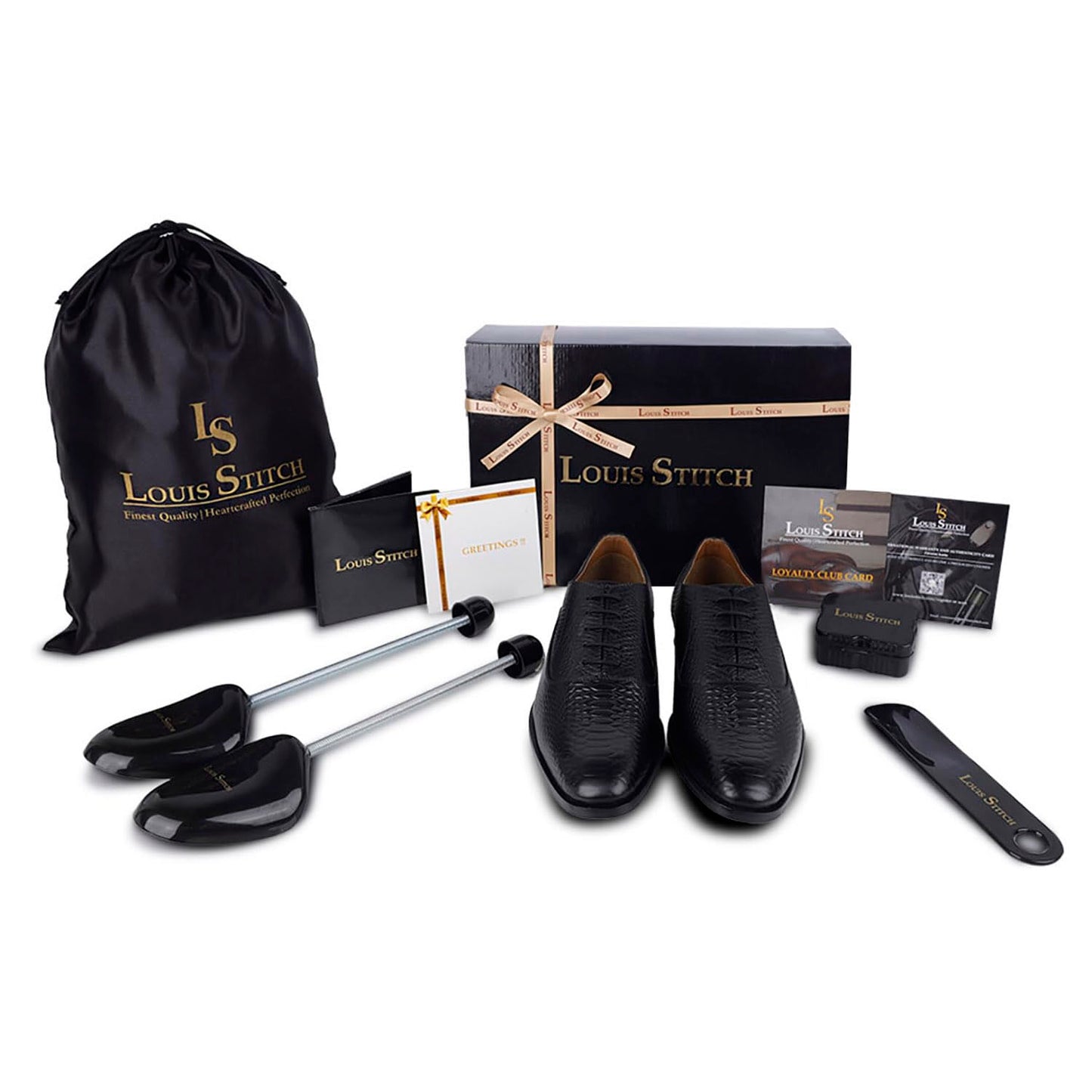 LOUIS STITCH Men's Style Devils Black Derby Shoes Handmade Formal Italian Leather Shoes for Men (Size - 9 UK,EUSN)