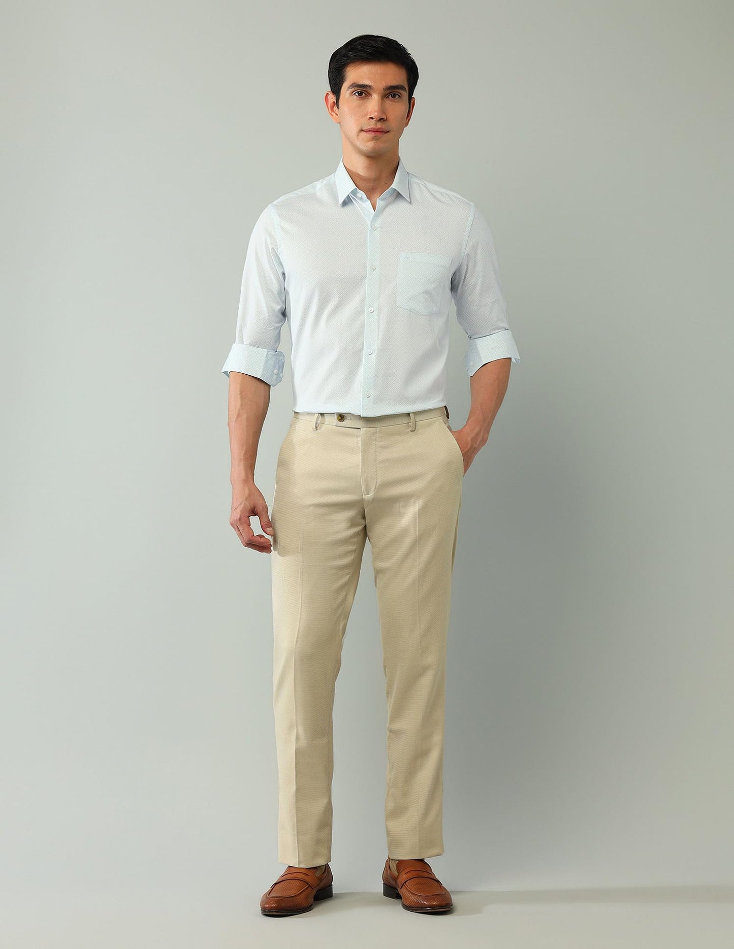Arrow Slim Fit Twill Printed Shirt_ARAJSH0747_40 Light Green