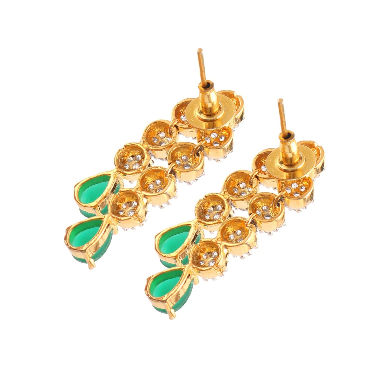 Jewar Mandi Necklace Set Ad Cz Silver Gold Plated Two Tone Gemstone Jewelry for Women & Girls (Green Emerald)