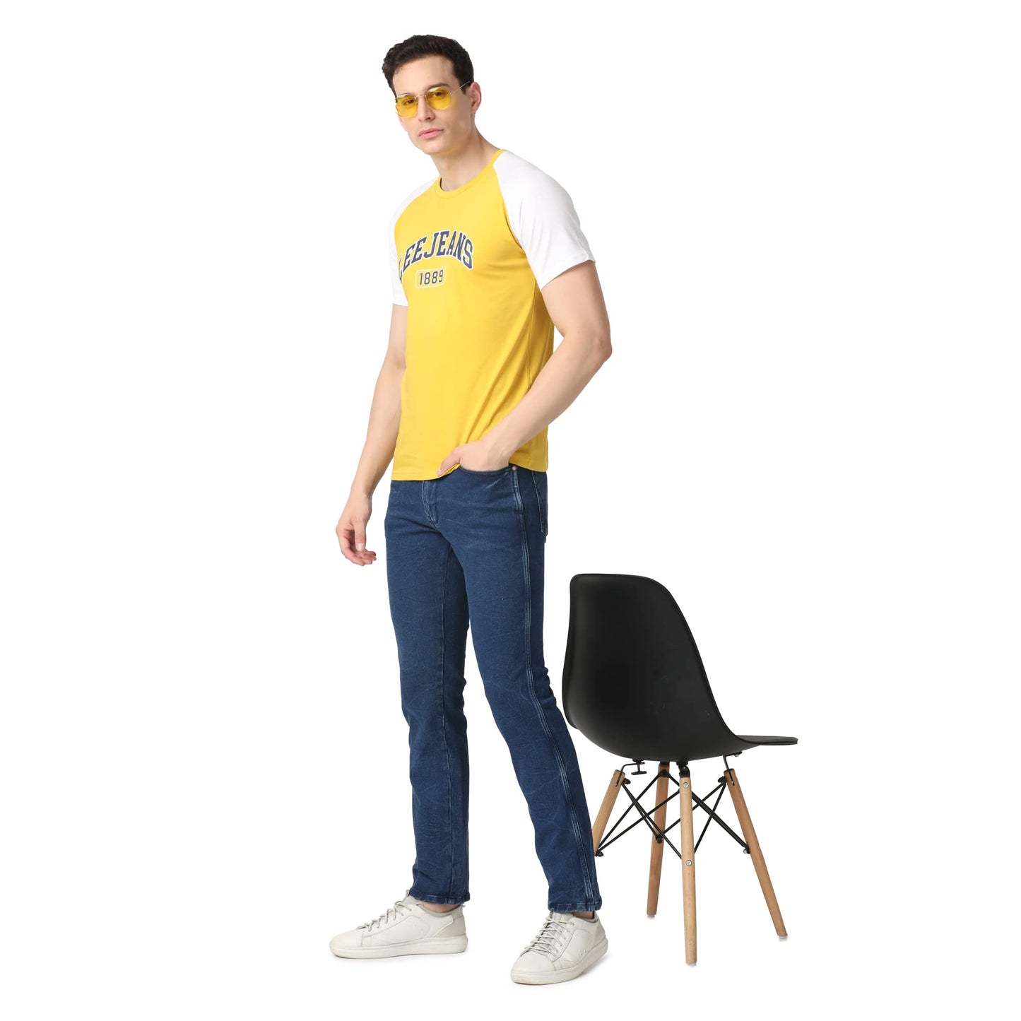 Lee Men's Slim Fit T-Shirt (LMTS002017_Yellow&White XL)