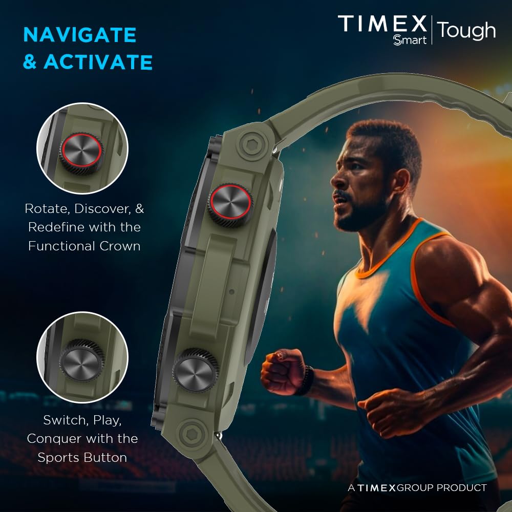 TIMEX Unisex-Adult Tough 1.43Round Amoled Rugged Smartwatch With 466X466 Pixel Resolution| Bluetooth Calling| Metallic Body|Always On Display|Ai Voice Assist|100+ Sports Modes|100+ Watchfaces