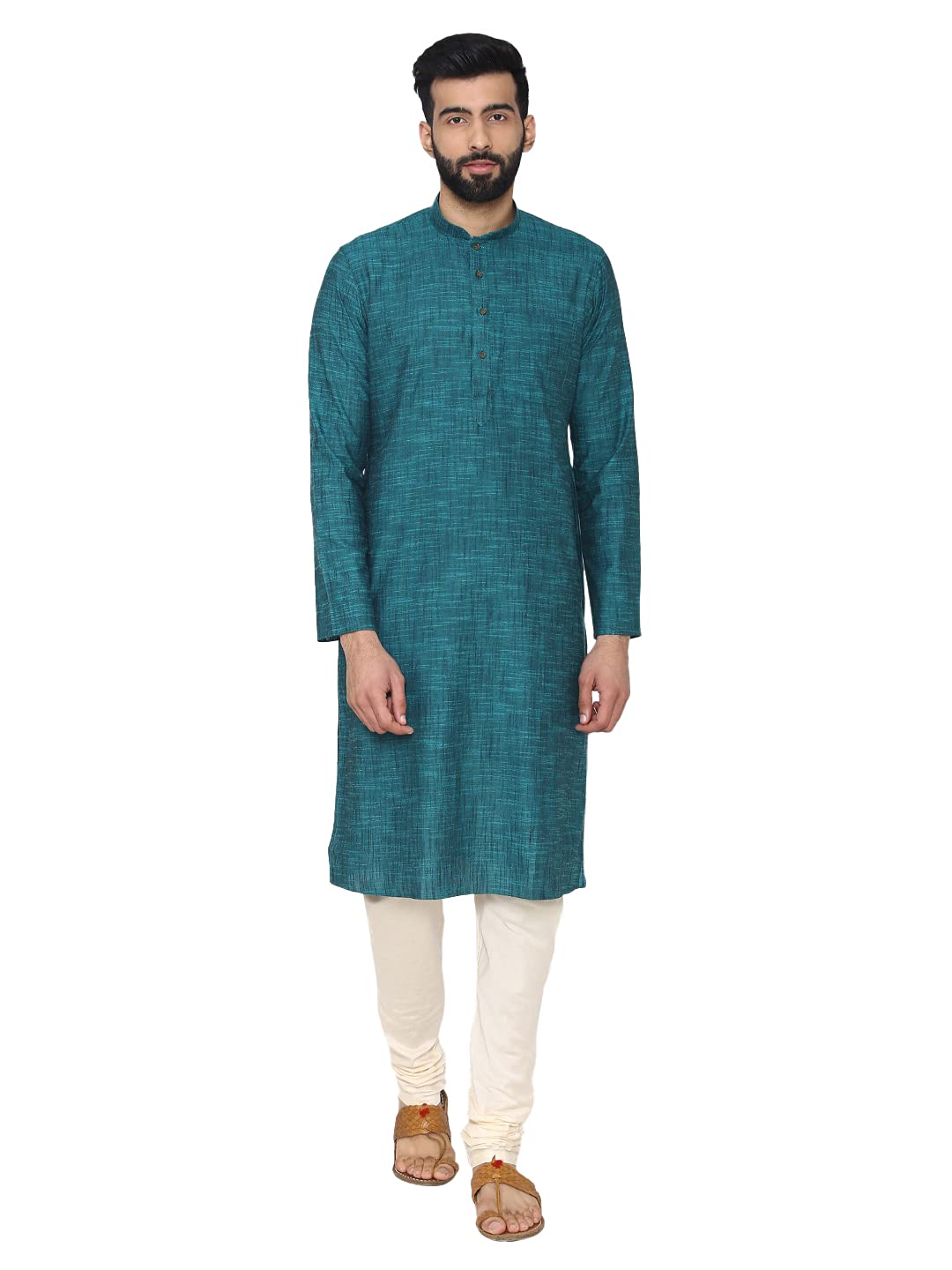 Manyavar Men's Cotton Kurta Set (ML11768-327-L_Light Green_Large/40)