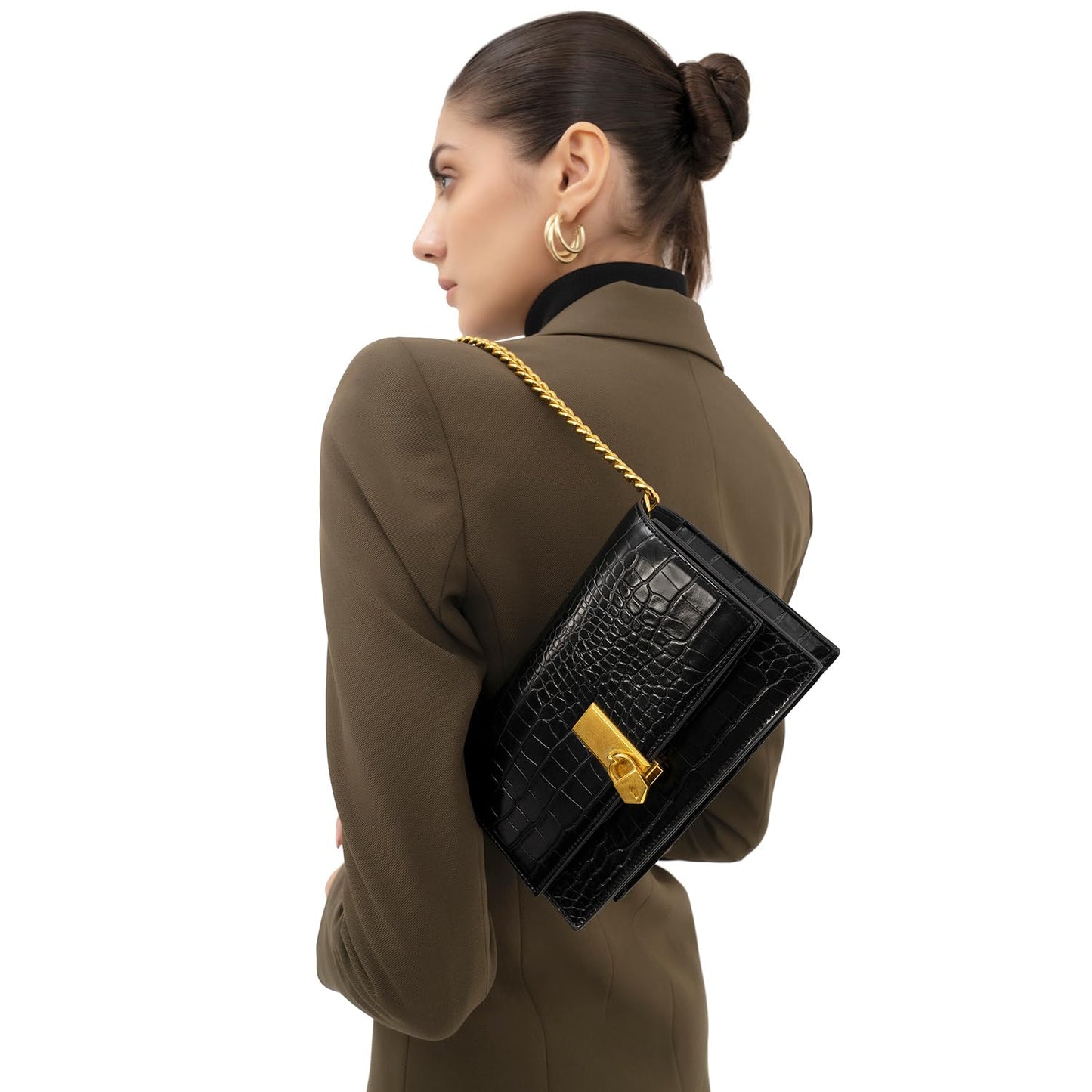 Miraggio Croc-Textured Mila Shoulder Clutch for Women