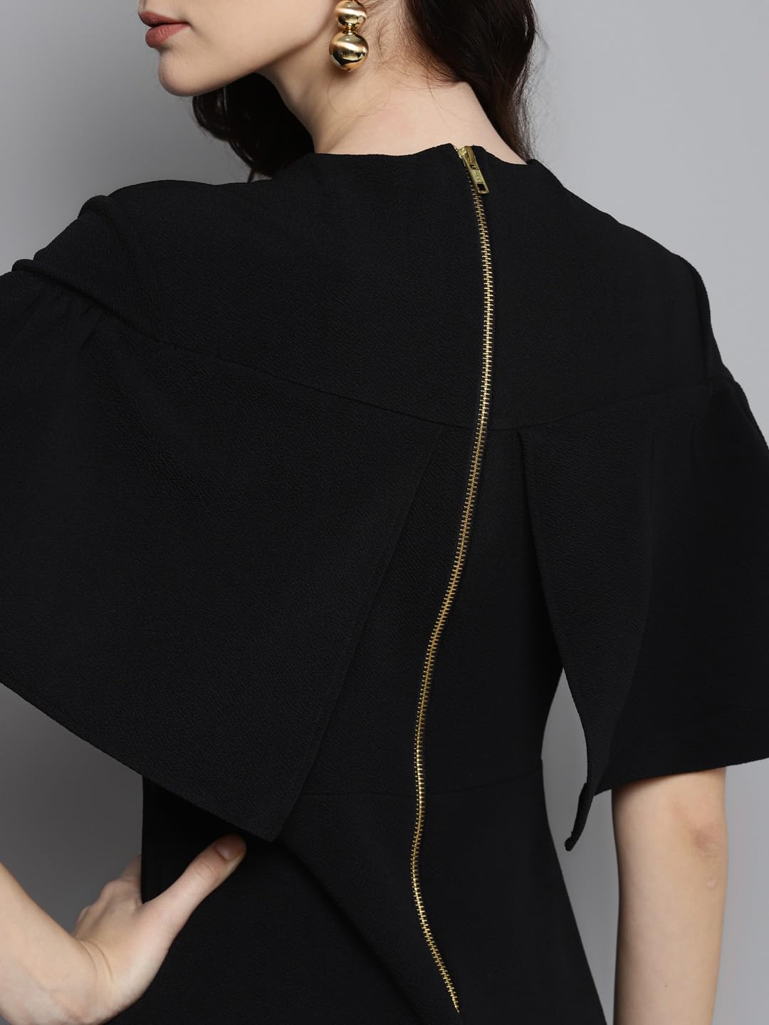 SASSAFRAS Black Frill Cape Bodycon Dress SFDRSS10296XXL