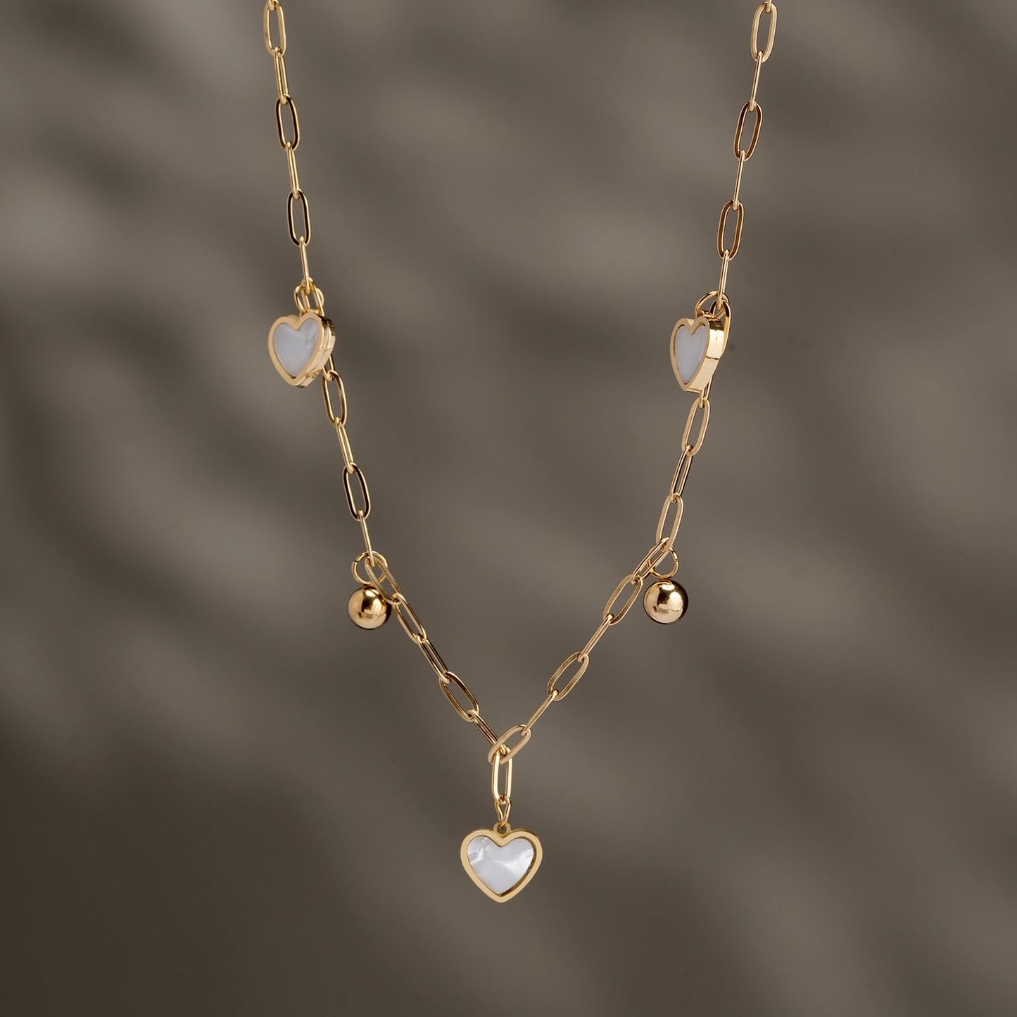 PALMONAS Hearts of Pearl Necklace for Womens - Waterproof & Anti-Tarnish, Gift for Girls & Women