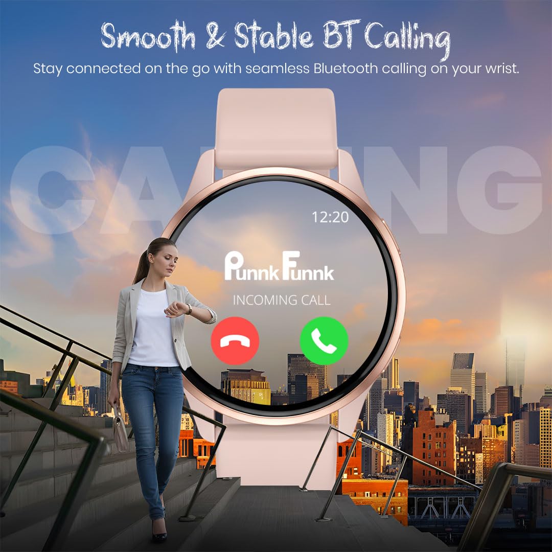 PunnkFunnk Active 2 Smartwatch with 1.39” HD Round Display, Bluetooth Calling, Heart Rate & SPO₂ Monitor, 100+ Sports Modes, IP67, Long Battery Life for Men & Women (Pink)