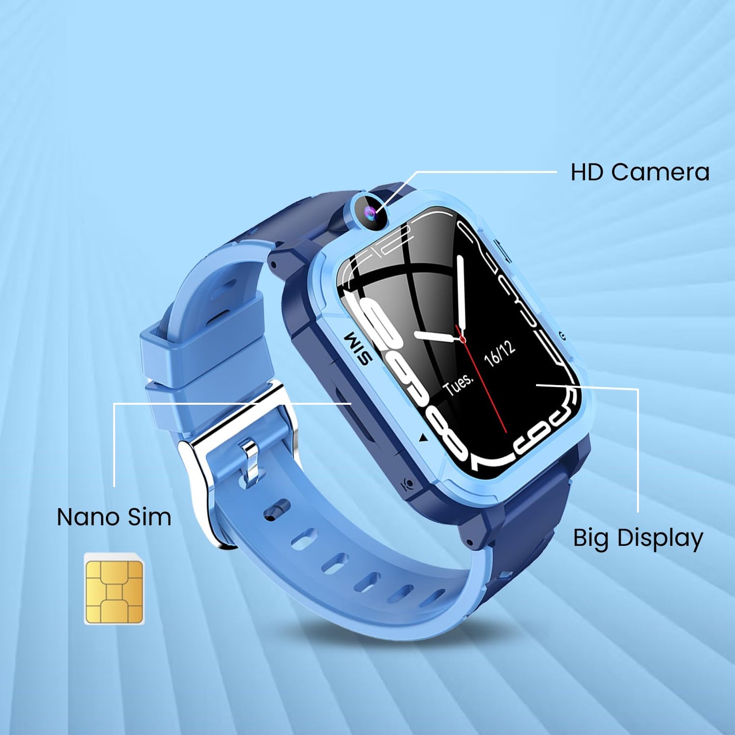 PunnkFunnk Newly Launched Safeguard 5G/4G Kids Smart Watch with SIM Calling, GPS Tracker, Video Call, SOS Alerts, Face Unlock, Games, IP67, 800mAh Battery, Voice Chat, Live Location(Blue)
