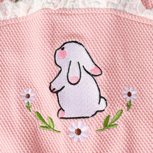 Hopscotch Girls Full Sleeves Peach Flower Bunny Embroidered Bodysuit For Ages (6-9 Months)