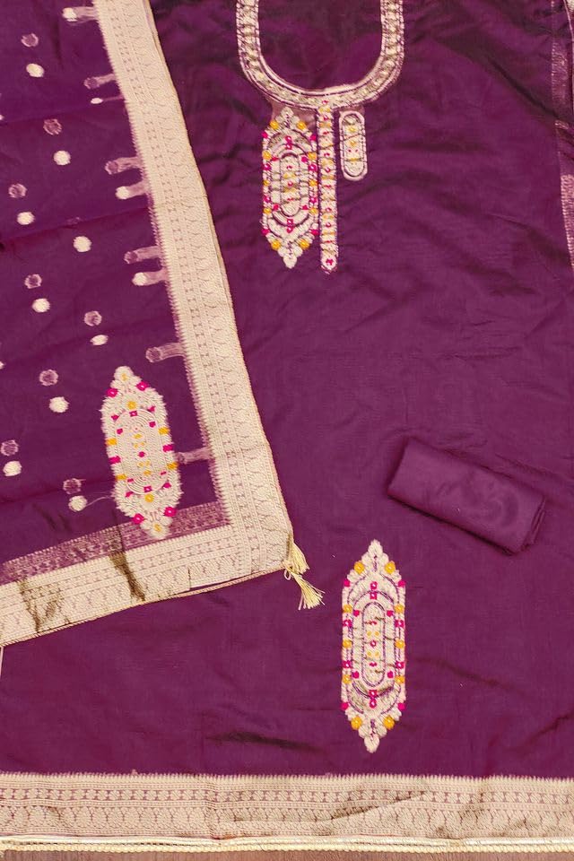 VARNI FABRICS Jacquard with Handwork Dress Material for Women Solid Unstitched Woman Salwar Suit Dress Material with Jacquard Dupatta Deep Purple