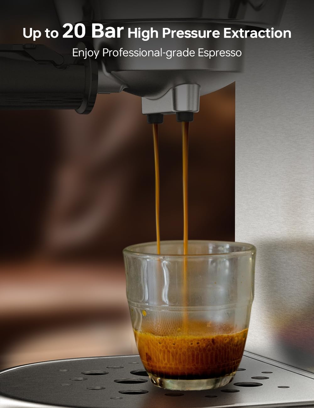 UN1QUE Espresso Machine, 20-Bar Coffee Maker Adjustable Pressure, 1450W Stainless Steel Coffee Machines with Milk Frother, Cappuccino & Latte Maker for Home and Office