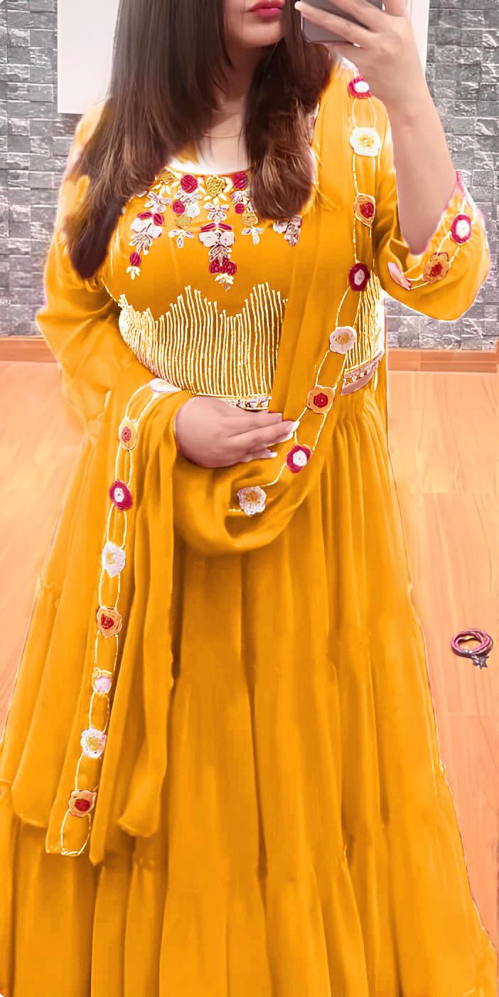 SHYAMLATA Women's Georgette Semi-stitched Lehenga Choli Set (yellow)