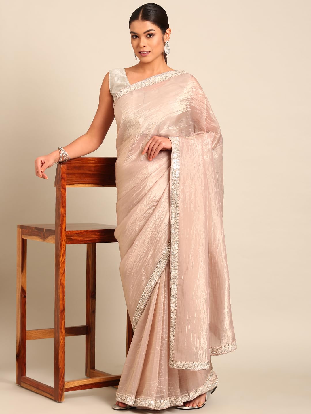 MOHEY Fawn Organza Embroidery|Stone Work Saree for Women