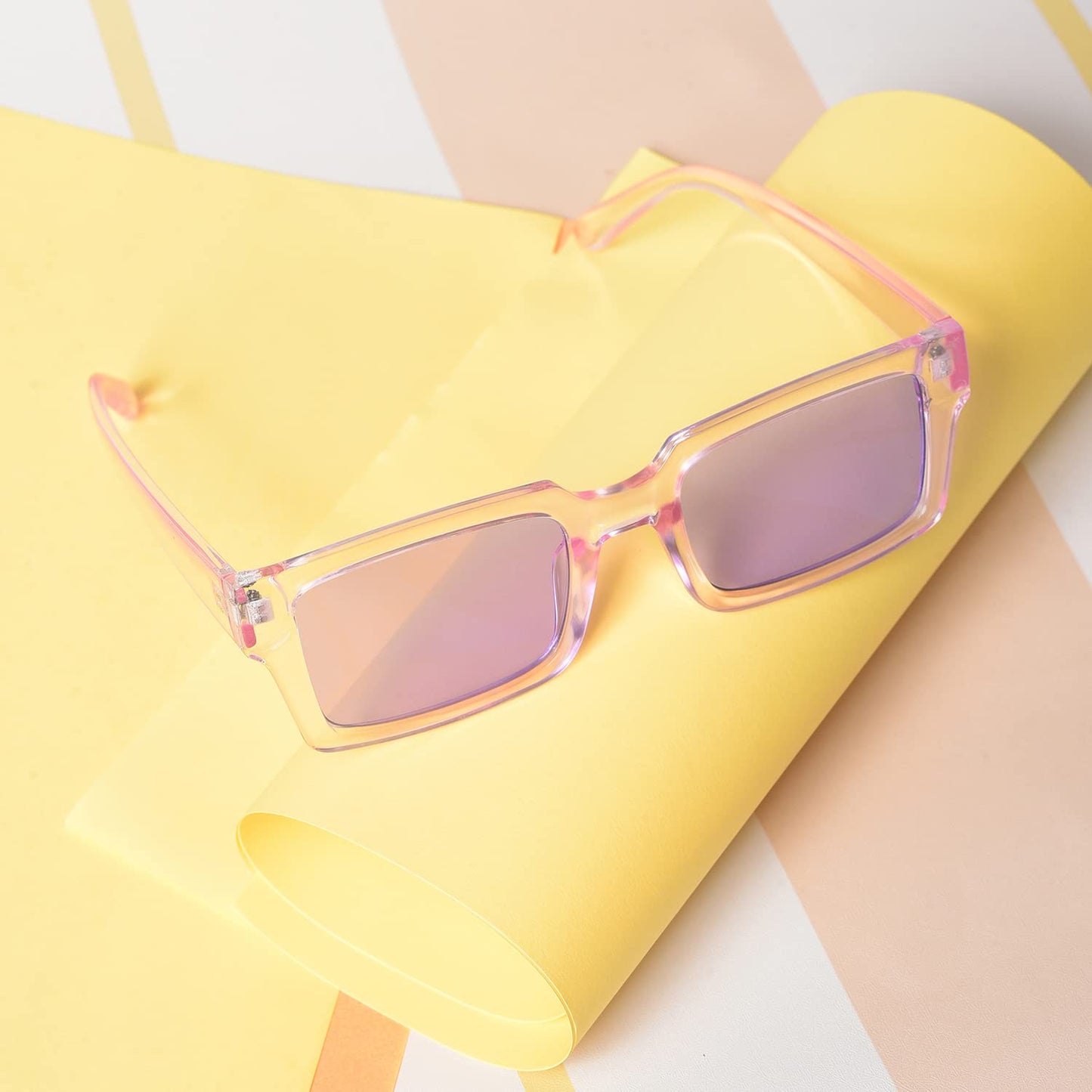 Haute Sauce Lavender Rectangular Sunglasses for Women | Transparent Frame and Lavender Lens | Goggles, Shades, Eyewear, Chasma, Glares | accessories for women | Cool, Funky, Stylish ladies sunnies