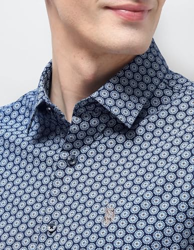 U.S.Polo Association Men's Geometric Printed Oxford Shirt (USSHTP1235_Navy_42)