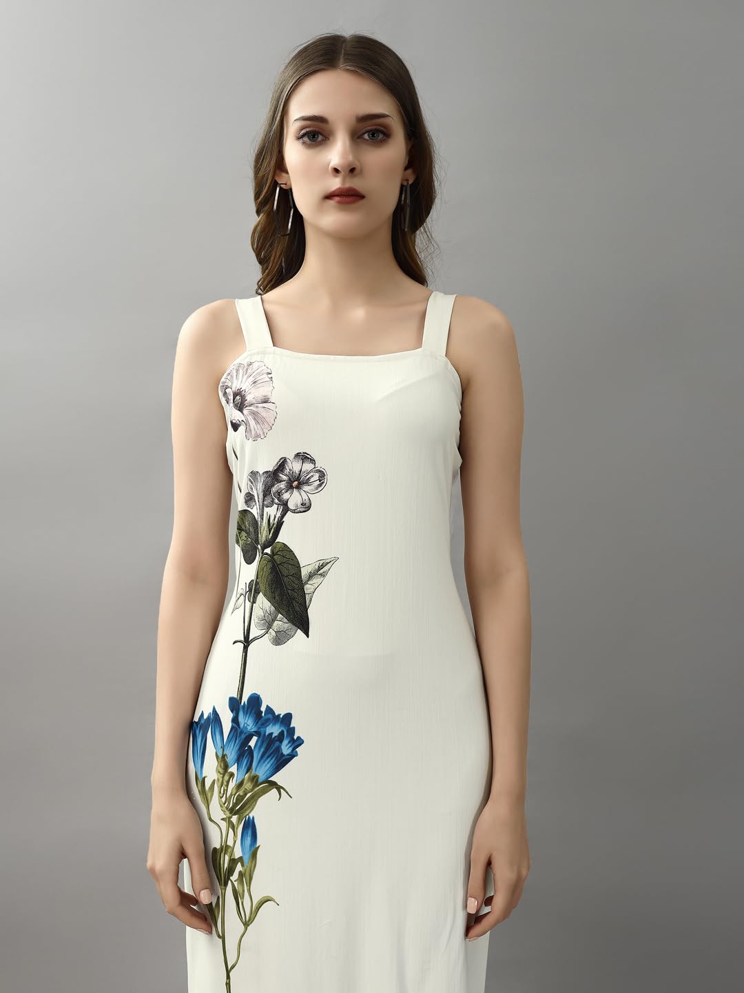 Attire Empire Women White Floral Print Split Hem Back Cami Dress