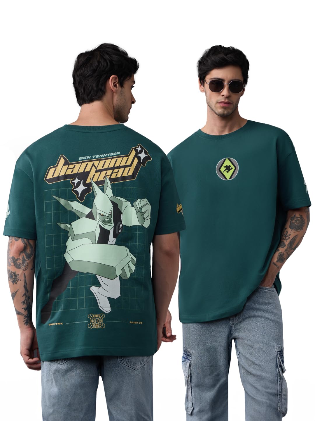 The Souled Store Ben 10: Men and Boys Short Sleeves Round Neck Drop Shoulder Casual Streetwear Trendy Cartoon Cotton Oversized T-Shirt