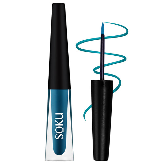 SOKU Eye Can See Intense Blue Liquid Glossy Eyeliner | Long Lasting Up To 24 Hours | Enriched With Castor Oil | Eyeliner Waterproof Smudge Proof (Show And Teal) - 2.5 Ml