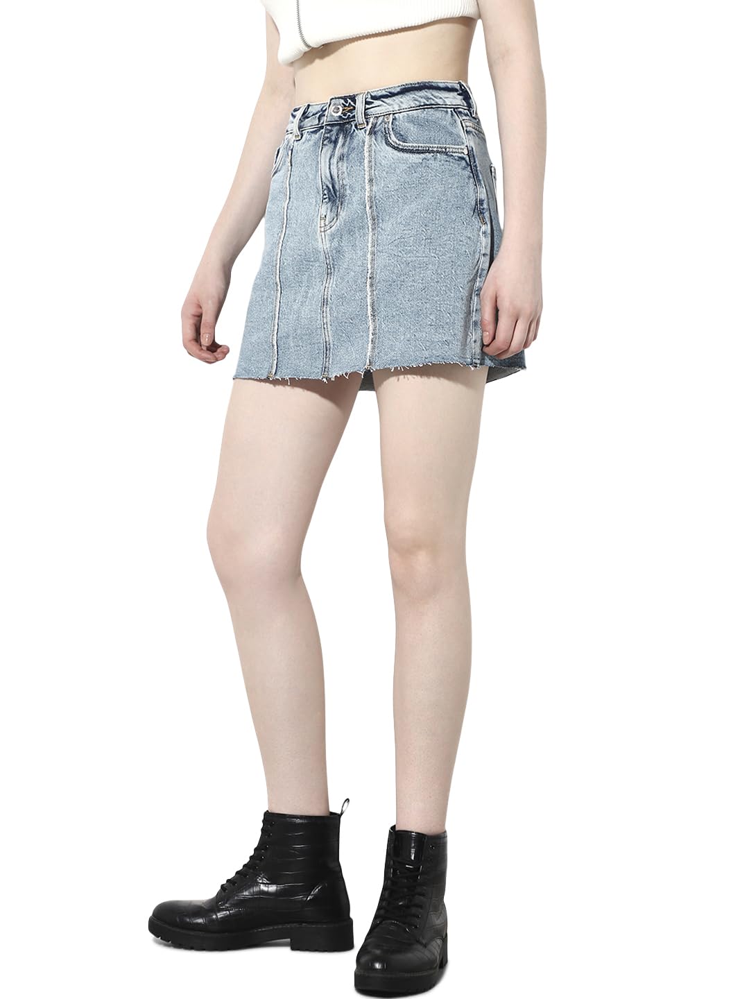 ONLY Women's Solid Flared High-Rise Blue Skirt