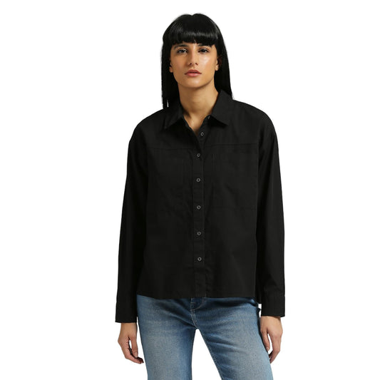 Pepe Jeans Women's Solid Oversized Fit Shirt (PL304903_Black