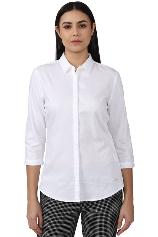 Van Heusen Women's Solid Regular Fit Shirt (VWSFCRGBM60638_White 2XL)