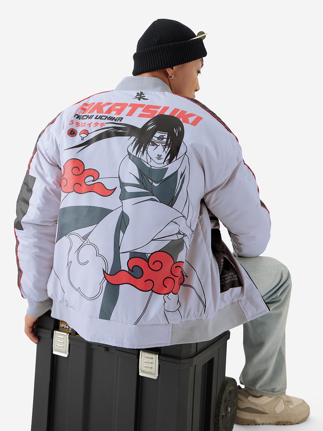 The Souled Store Naruto: Uchiha Itachi Men and Boys Long Sleeve Zipper Front Polyester Grey Anime Graphic Printed Regular Fit Racer Jacket Naruto Netflix Tv Show Anime Cartoon Jackets Outerwear