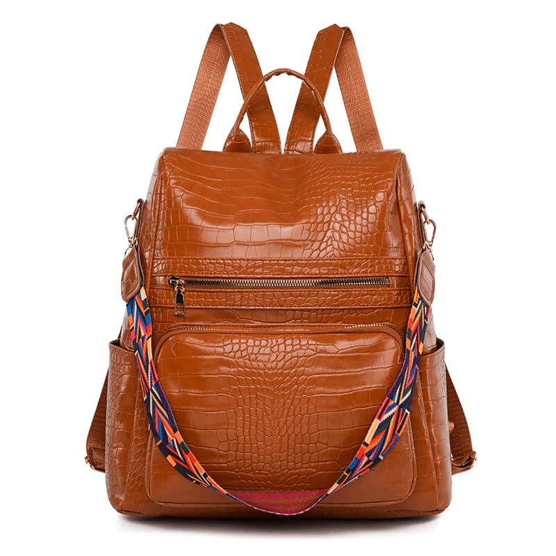 ProArch Medium 25L Backpack Purse for Women Convertible Travel Vintage PU Leather Shoulder Backpack (Big Croco) (Big Brown Croco6)