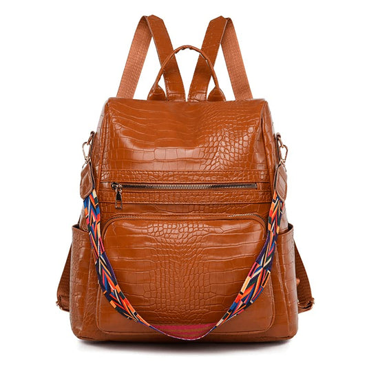 ProArch Medium 25L Backpack Purse for Women Convertible Travel Vintage PU Leather Shoulder Backpack (Big Croco) (Big Brown Croco6)