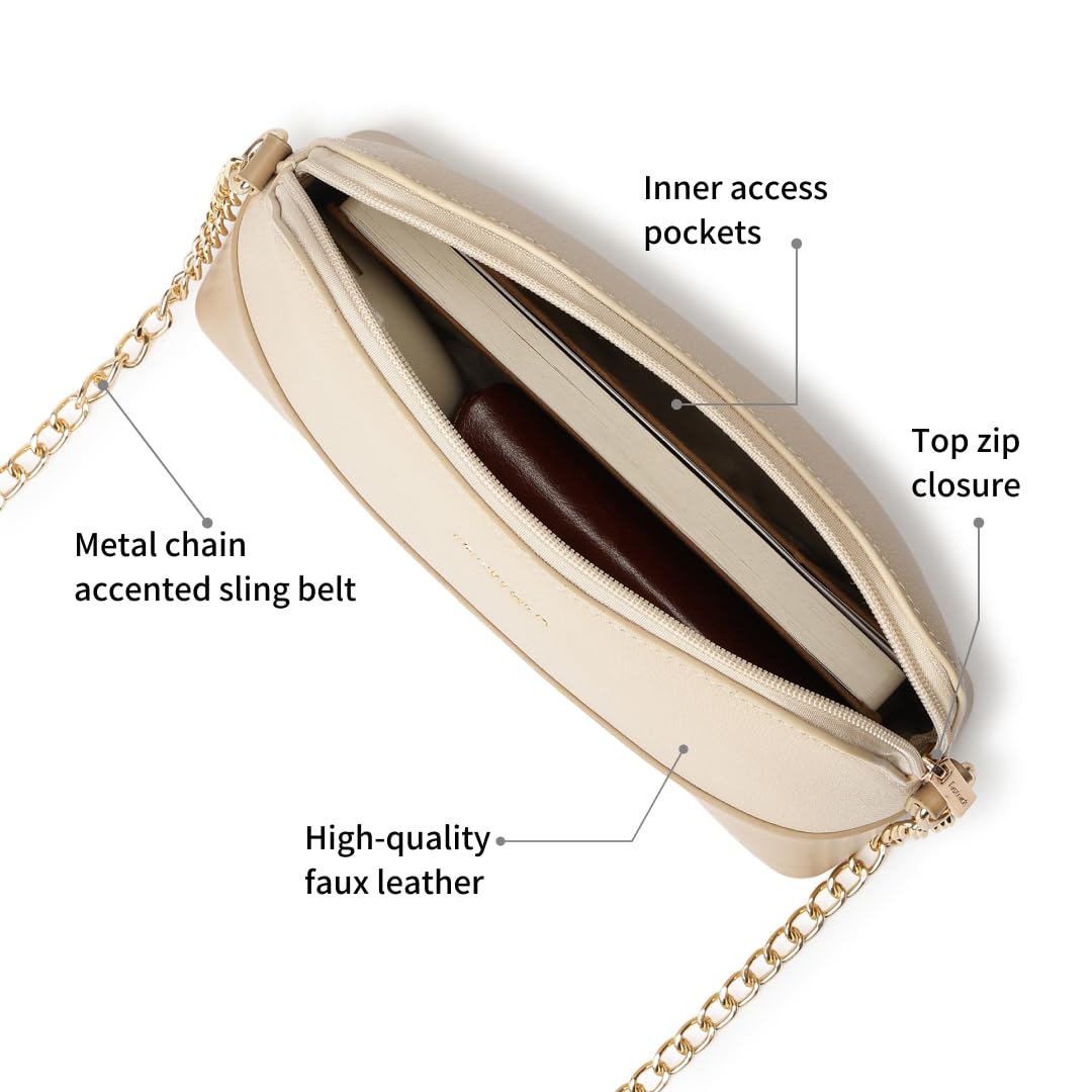 Fastrack Velvet Touch Sling Bag for Women| Faux Leather Sling With Gold Chain Accents | Chic Compact Crossbody with Top Zip Closure | Trendy Women's Handbags | Stylish Bags for Girls