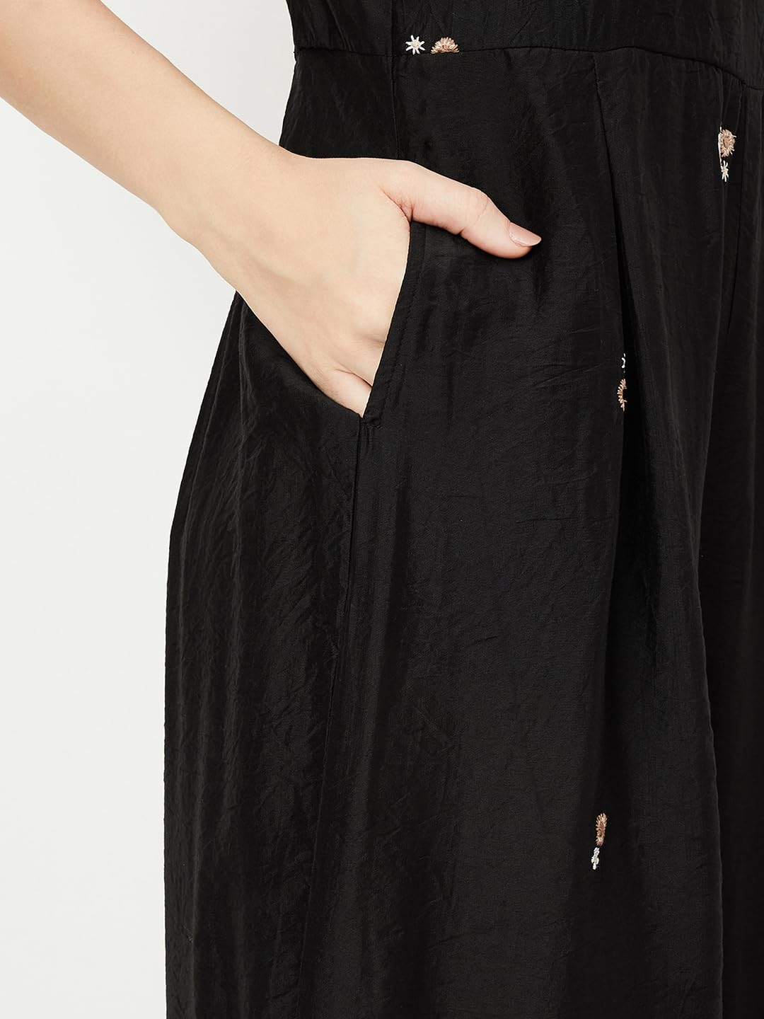 Max Women Embroidered Jumpsuit, Black, XL