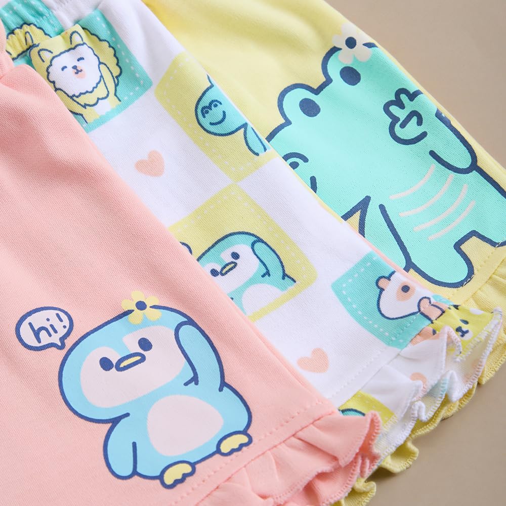 Hopscotch Girls Multi 3-Pack Ruffle & Friends Cotton Shorts (6-9 Months)