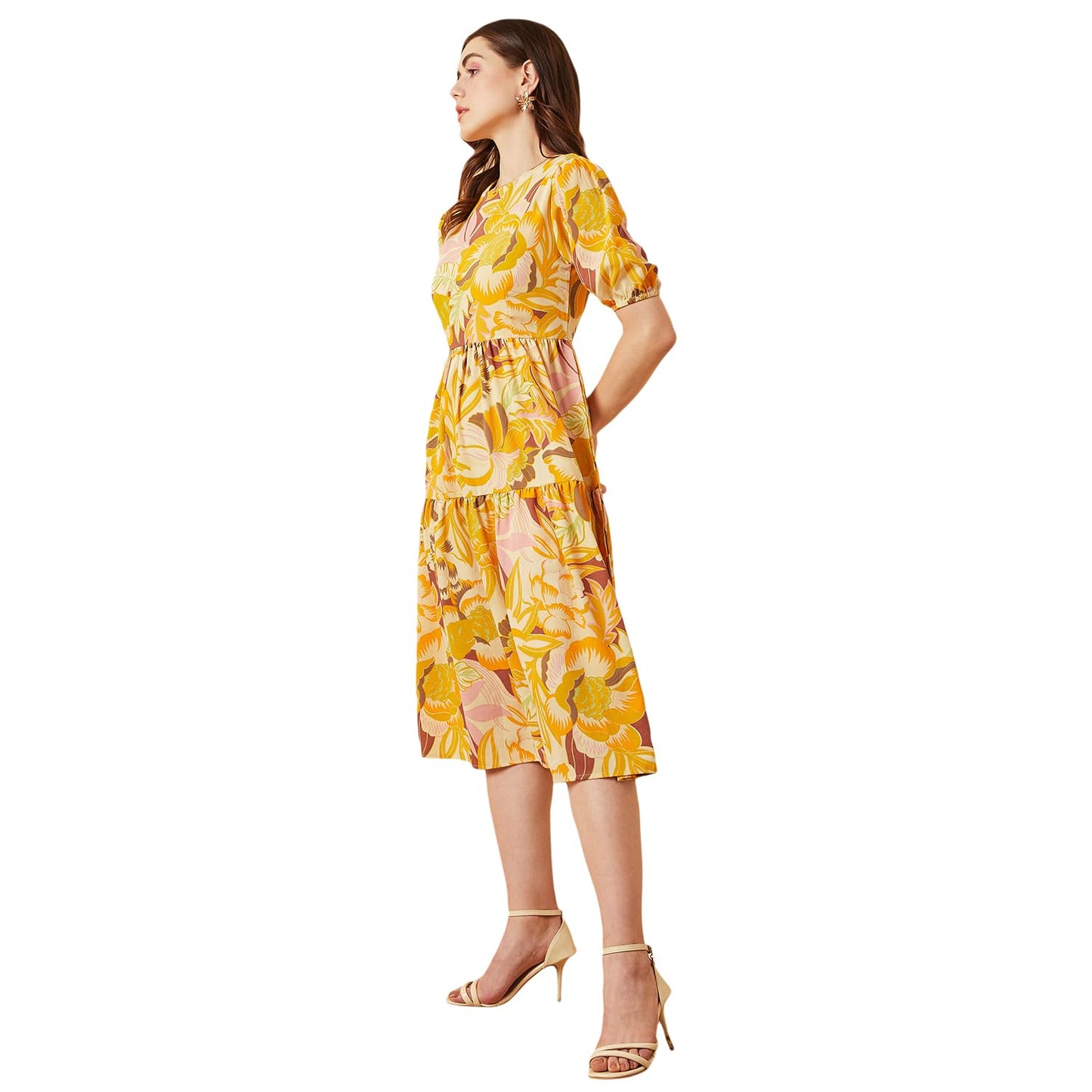 Carlton London Women's Regular Fit Dress (CL8034A_Yellow M)