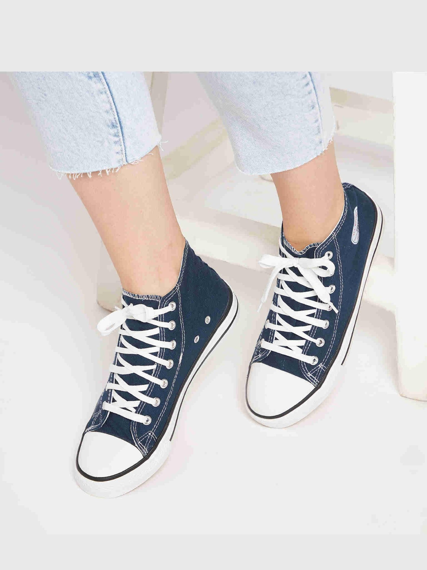 MOZAFIA Comfortable Fashion Lace-up Sneakers with Classic High Tops Canvas Casual Shoes for Women (MZF-NW-All-Sport-Ladies-Long-Navy-5)