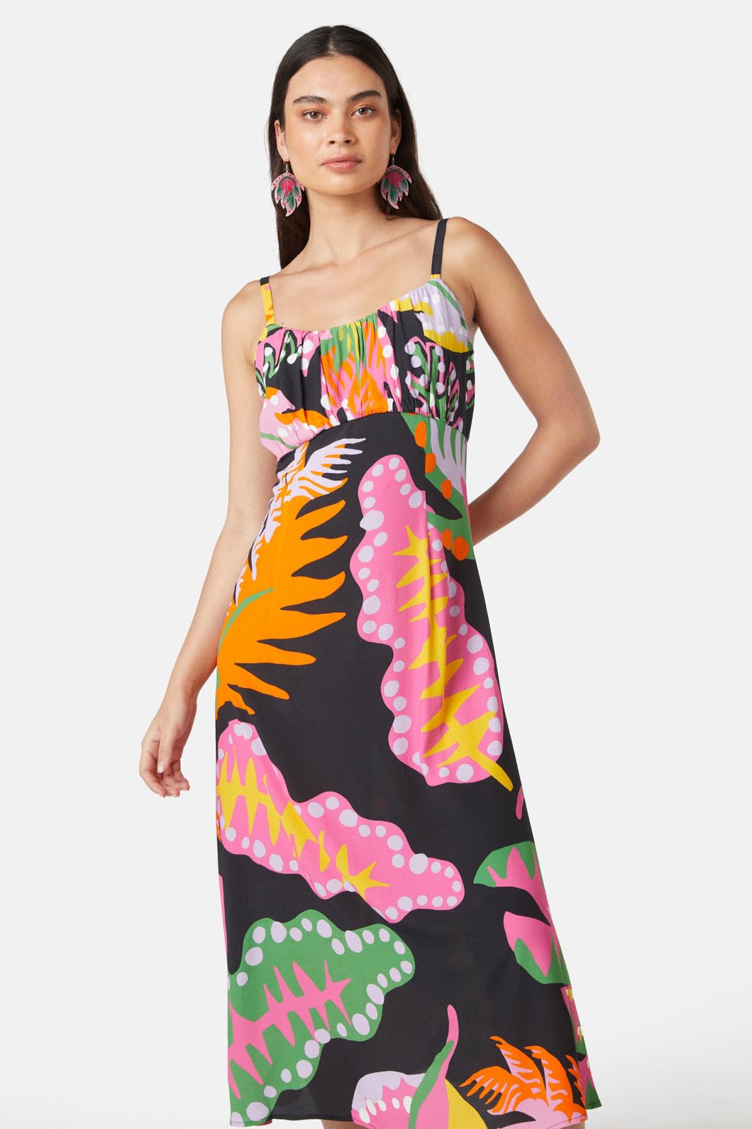 Attire Empire Women's Rayon Midi Black Dress