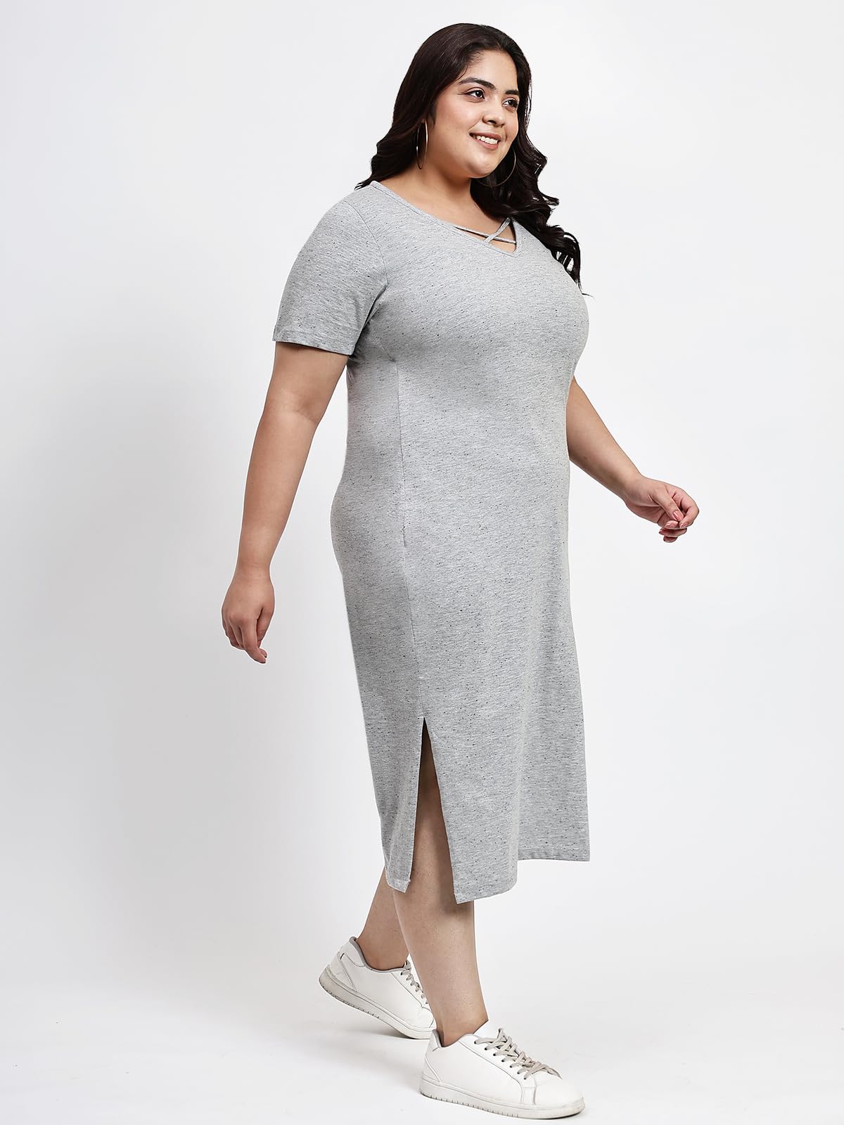 wild U Women Plus Size Dress | Comfort Fit Midi | Cotton Knitted | Stretchable | Shift | Western Casual (Grey, 8XL)