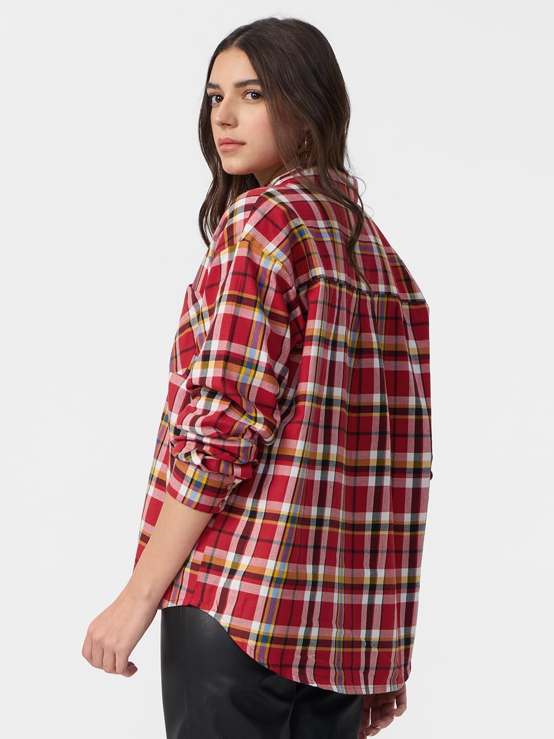 The Souled Store Plaid Shirt: Phlox Women and Girls Long Sleeves Collared Neck Button Front Cotton Boyfriend Shirts
