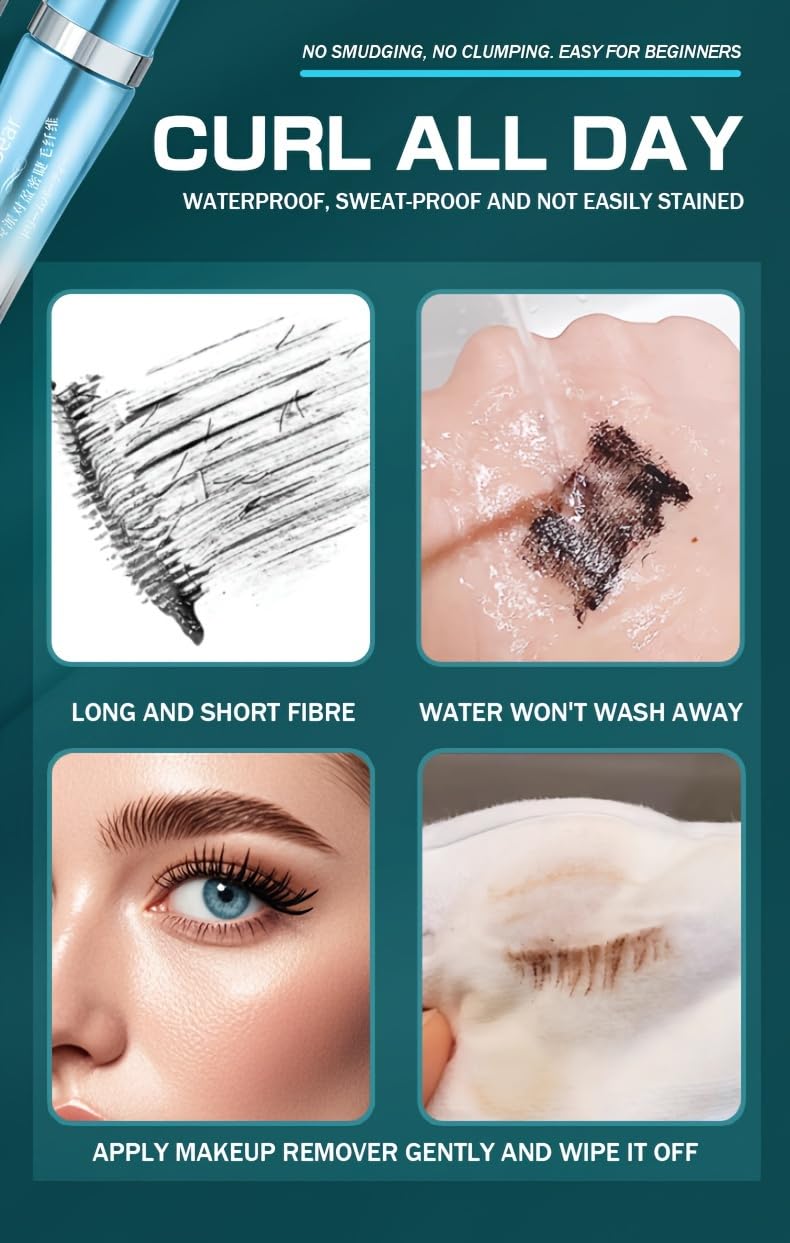 Gege Bear Dream Party Curling Mascara with Lash Fibers: Three-Step Formula for Fuller, Longer, and Curled Lashes