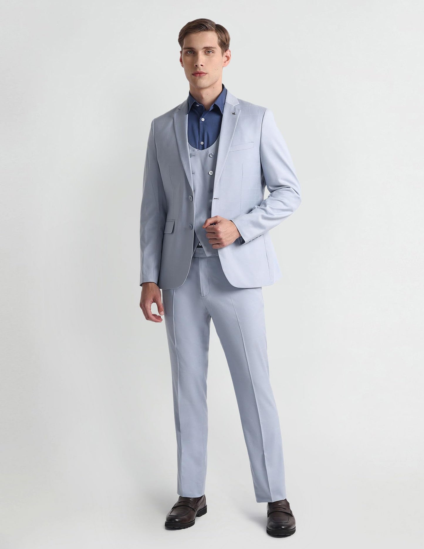 Arrow Graph Check Three Piece Suit Light Blue