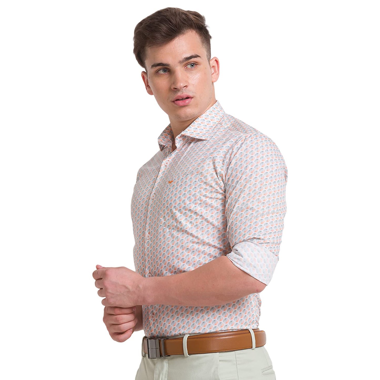 Park Avenue Men's Full Sleeve Slim Fit Medium Orange Casual Shirt