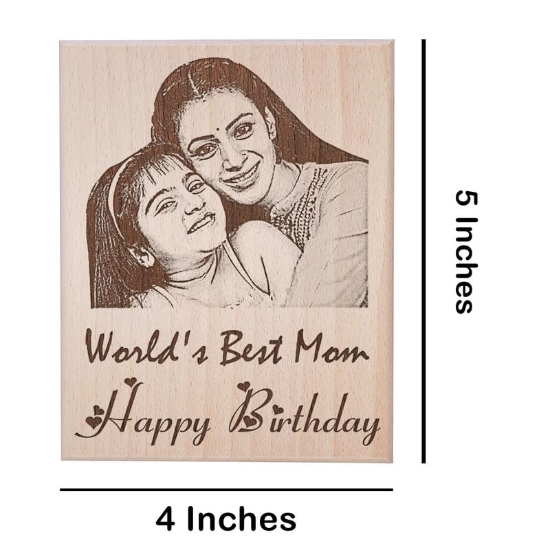 GFTBX World’s Best Mom Customized Engraved Photo Frame for Mother Birthday (5x4 Inches, Wood), Tabletop Rectangular