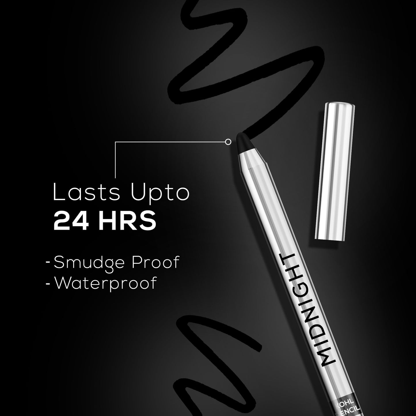 RENEE Midnight Kohl Pencil - Smudgeproof and Waterproof Kajal - 24 Hrs Long Stay - Darkest Black - One Swipe Application - Rich Color Payoff - Vitamin E, Olive Oil and Castor Oil - 1.5 Gm