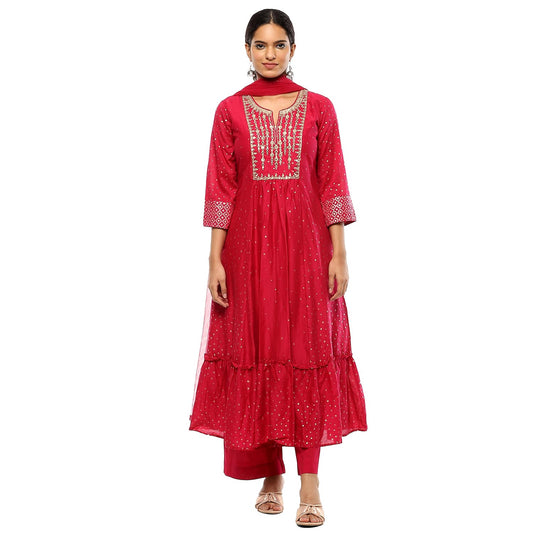 BIBA Women Cotton Printed Kurta Sets (SKDAPSARA9953AW24FUS_Fuchsia, XL