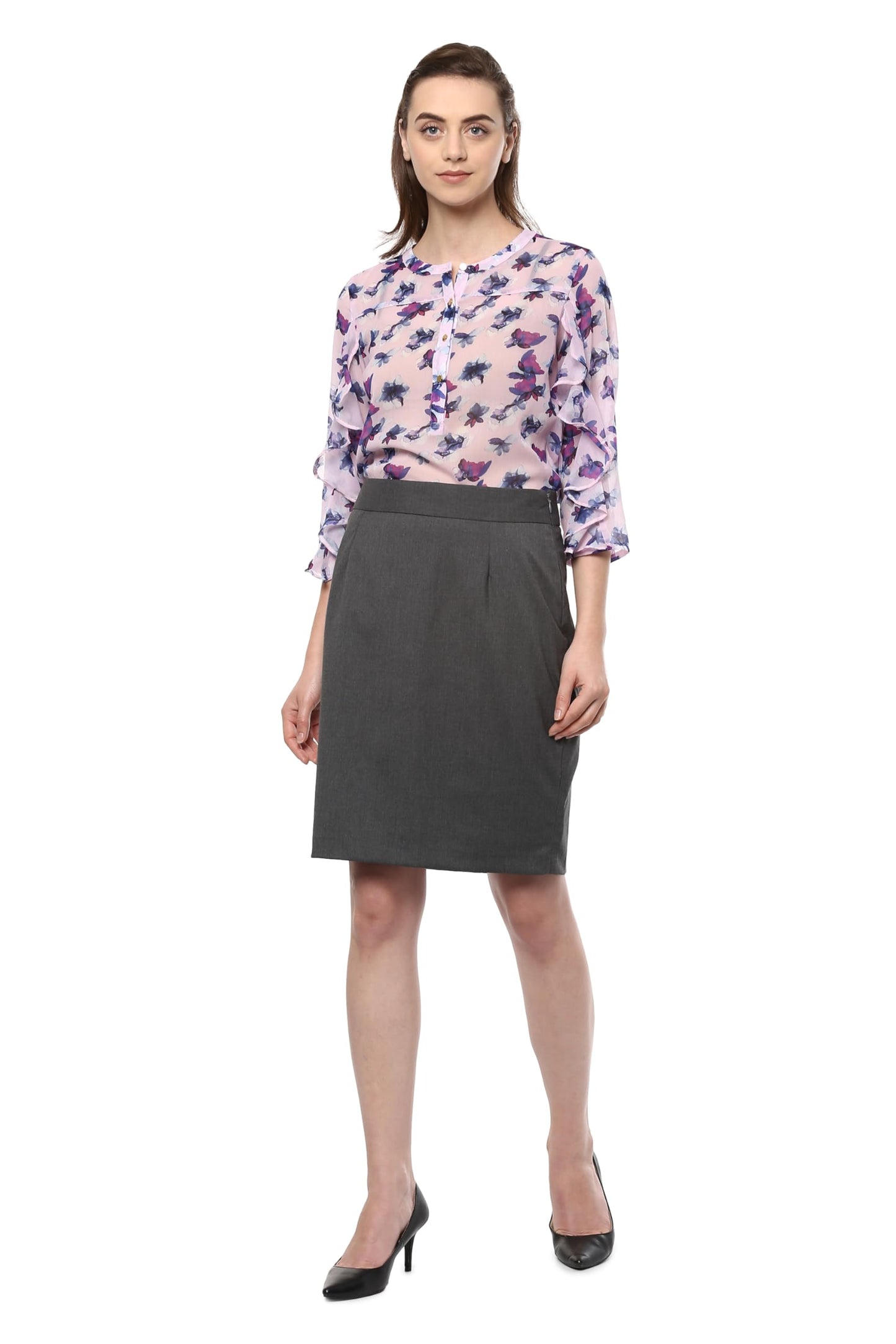 Allen Solly Synthetic a-line Skirt (AWSK1R02238_Grey_28)