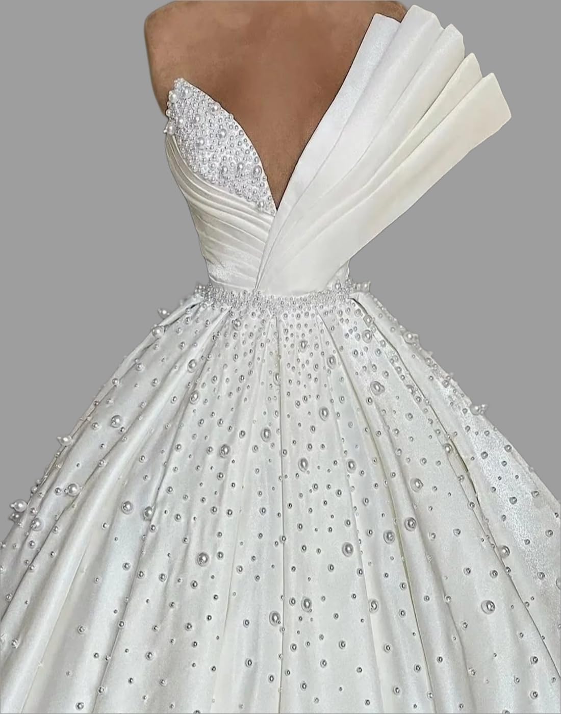 ThreadTexture Designer Pearl Embellishment Luxurious Wedding Ball Gown (in, Alpha, XS, Regular, White, Designer Shivay)
