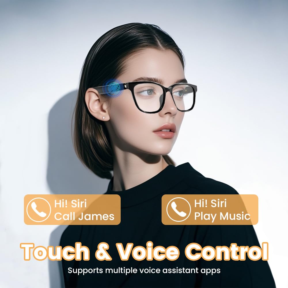 QJF Smart Glasses Anti Blue Light Bluetooth Glasses Built-in Mic & Open Speakers, Voice Assistant, for Reading/Office/Work Unisex (Transparent color)