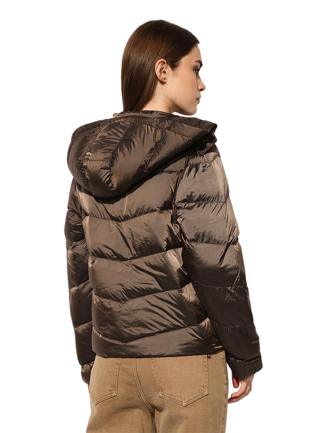 ONLY Women's Solid Regular Fit Brown Jacket