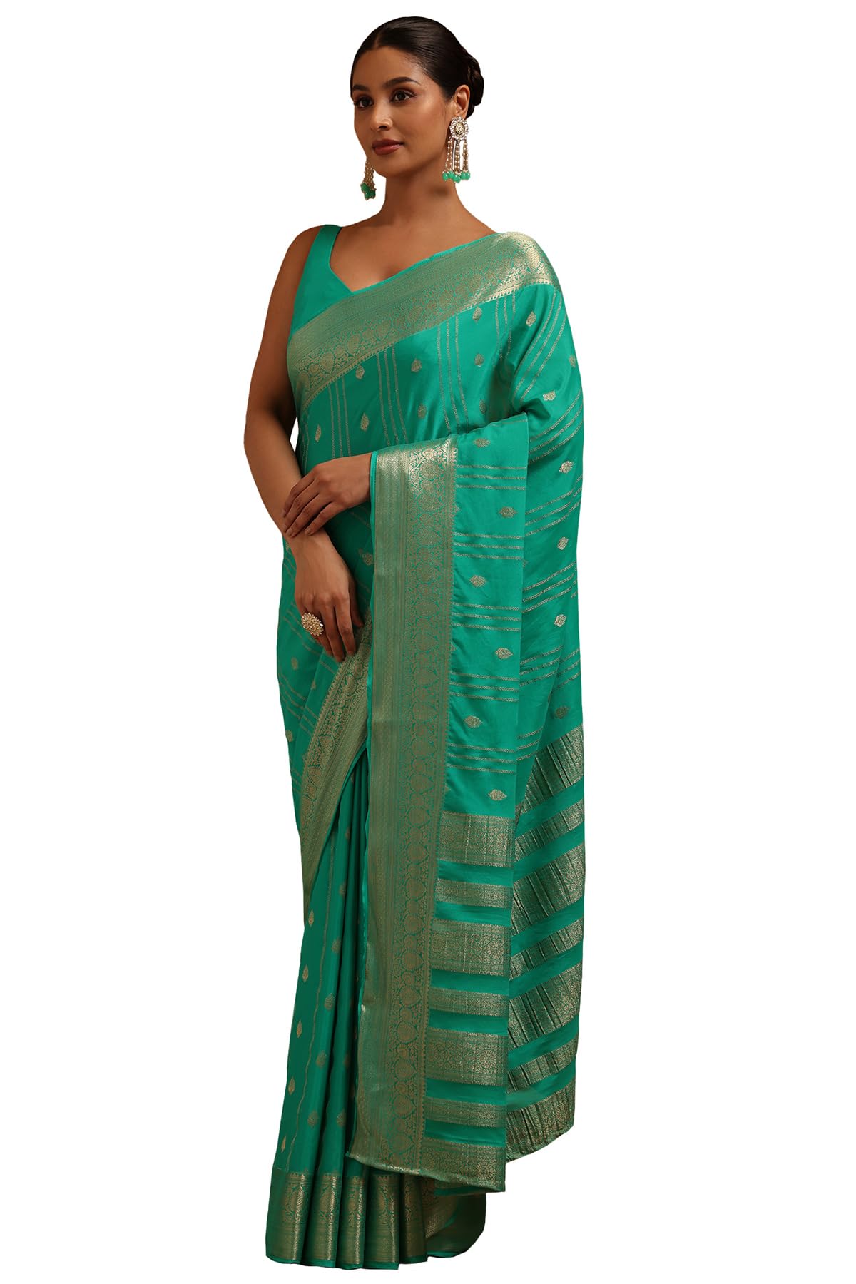 Soch Womens Light Green Georgette Zari Woven Saree With Zari Woven